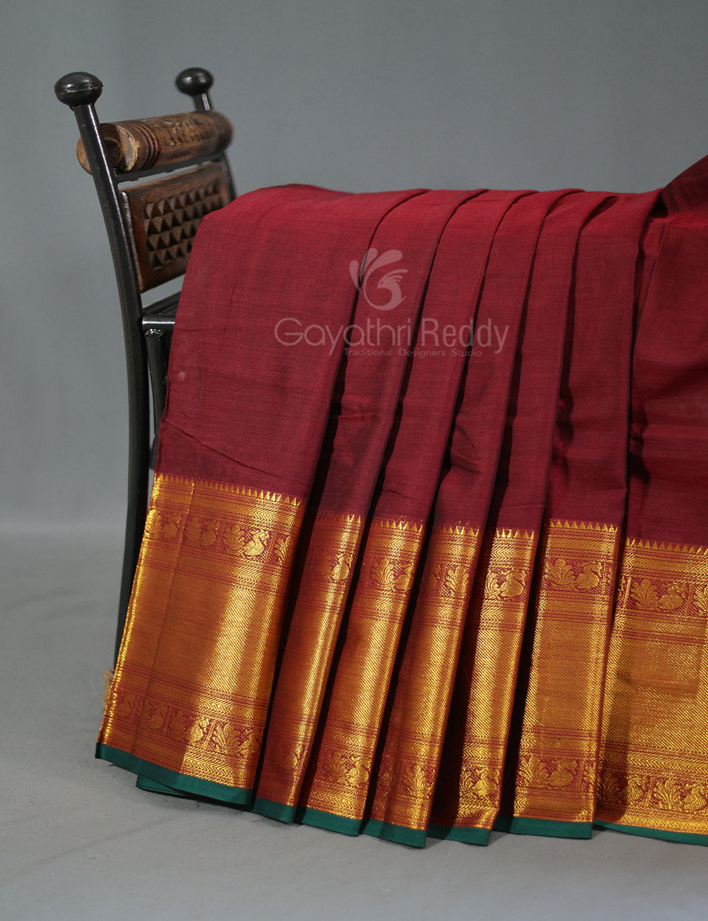 Kalanetha Maroon With Zari Kanchi Style Pure Narayanpet Cotton Saree By Gayathri Reddy Designer Studio | Grocsy