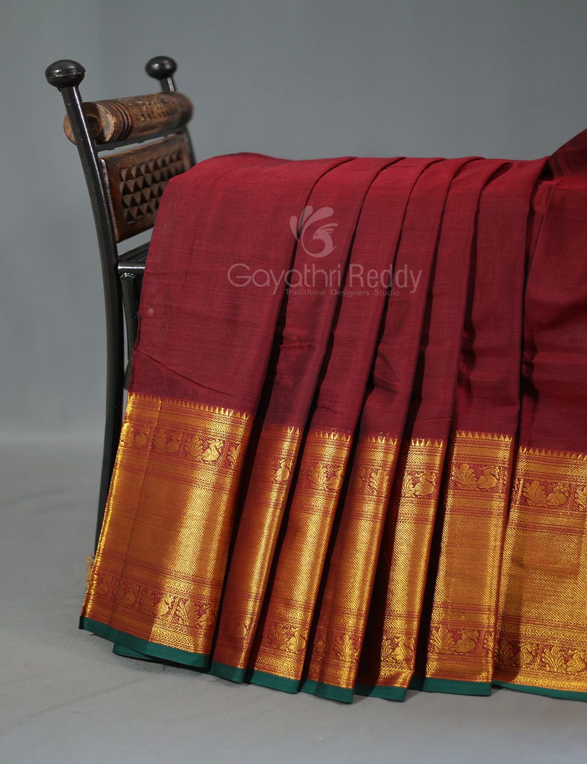 Kalanetha Maroon With Zari Kanchi Style Pure Narayanpet Cotton Saree By Gayathri Reddy Designer Studio | Grocsy