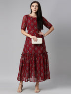 Souchii Floral Printed Boat Neck Chiffon Maxi Dress | Grocsy