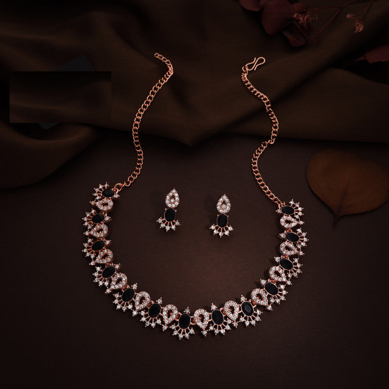 Tehzeeb Creations Black Colour Ad Studded Necklace Jewellery Set With Matching Earrings For Women And Girls - Swadesiicart