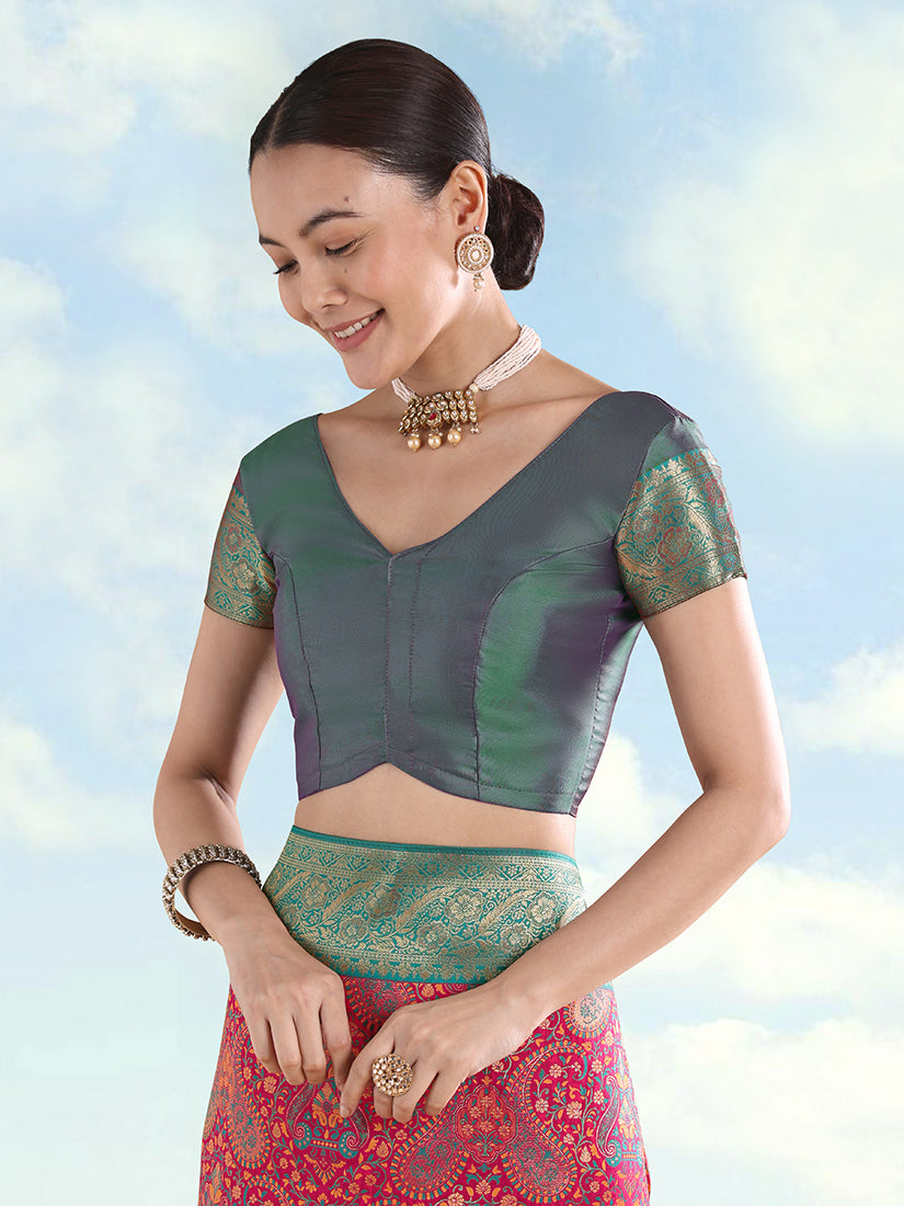 Monjolika Fashion Rani Pink Banarasi Silk Saree With Traditional Paisley Weaves | Grocsy