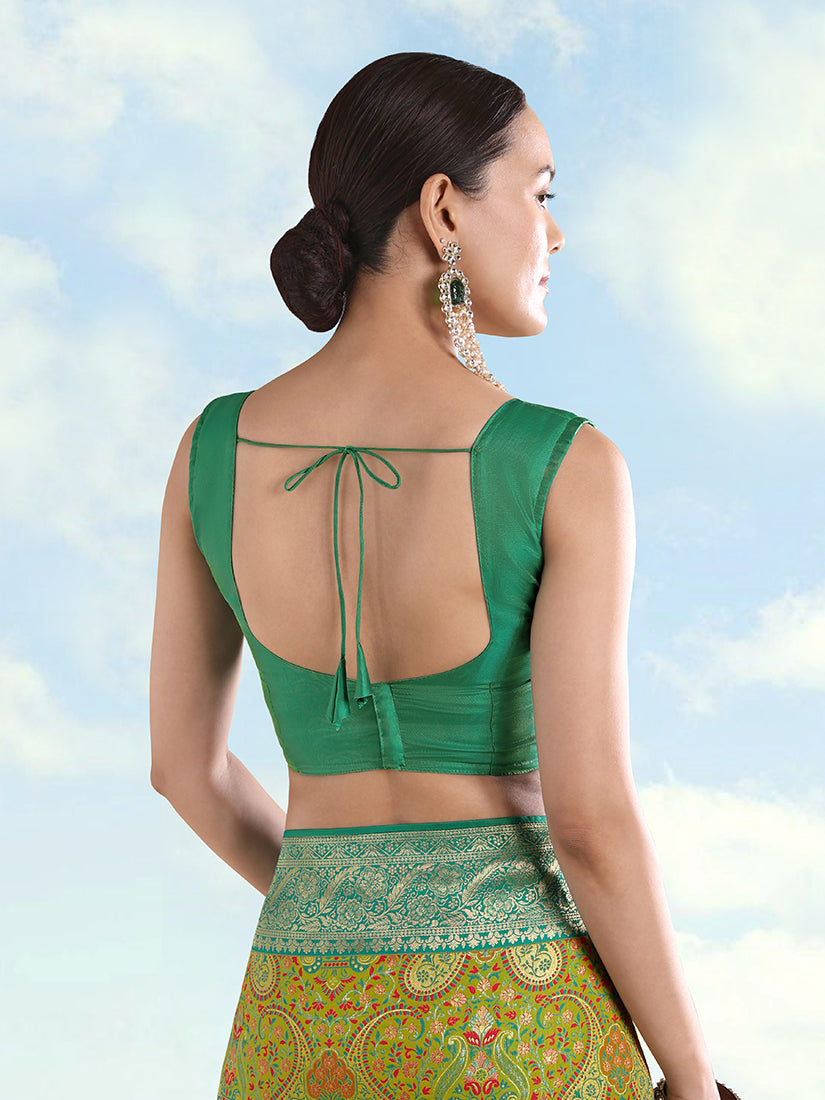 Monjolika Fashion Lemon Green Banarasi Silk Saree With Traditional Paisley Weaves | Grocsy