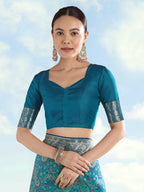 Monjolika Fashion Turquoise Banarasi Silk Saree With Traditional Paisley Weaves | Grocsy