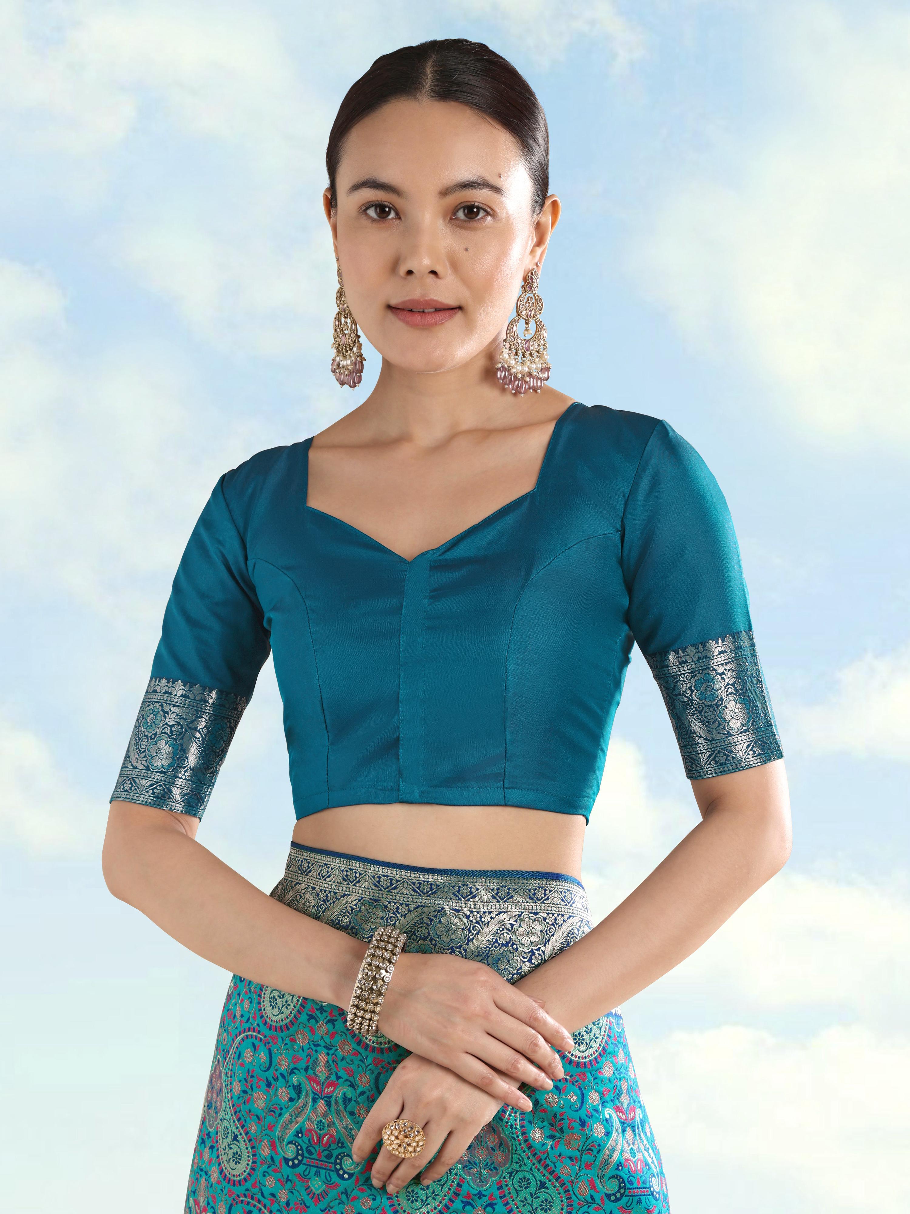 Monjolika Fashion Turquoise Banarasi Silk Saree With Traditional Paisley Weaves | Grocsy