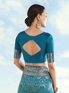 Monjolika Fashion Turquoise Banarasi Silk Saree With Traditional Paisley Weaves | Grocsy