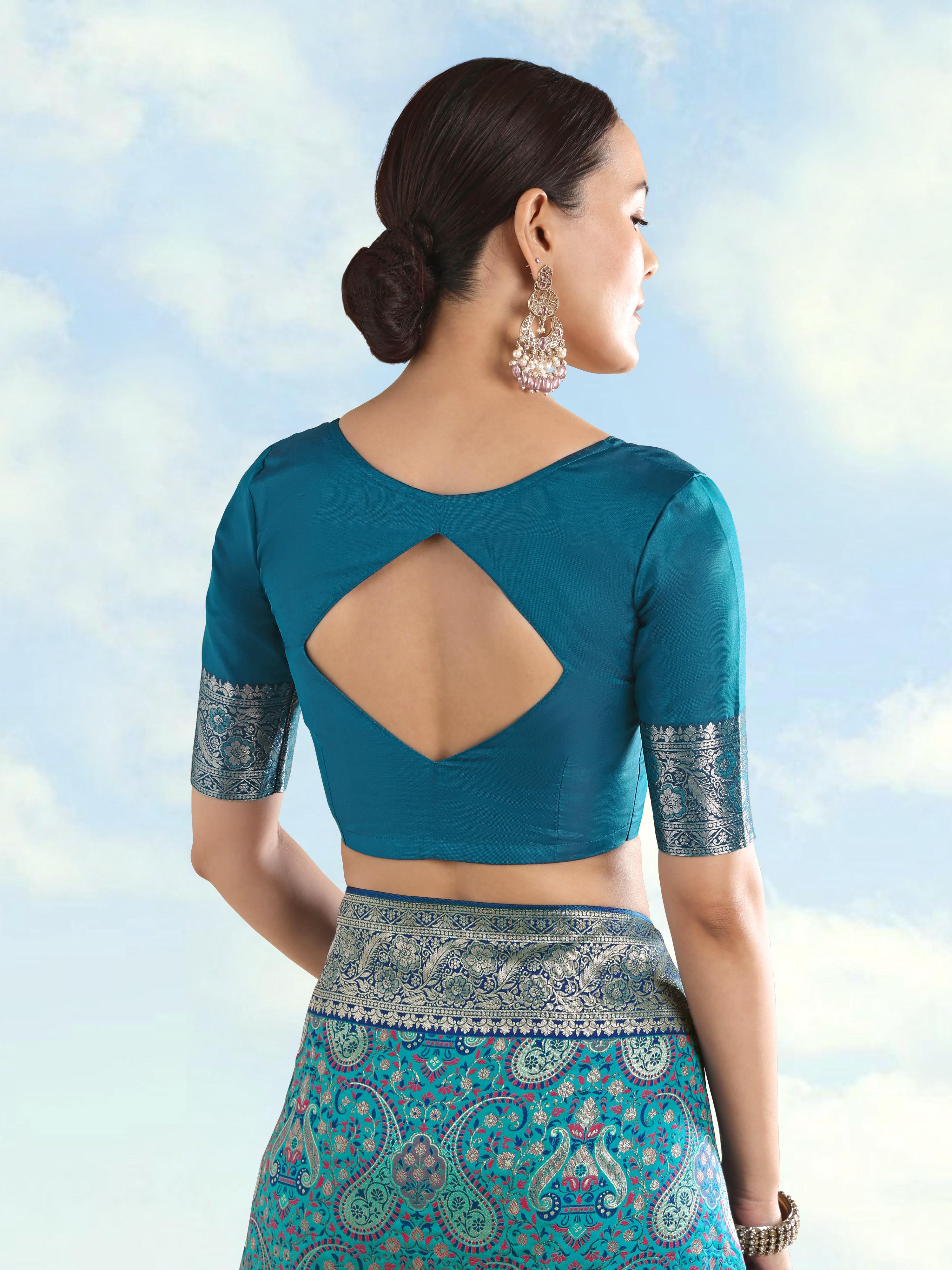 Monjolika Fashion Turquoise Banarasi Silk Saree With Traditional Paisley Weaves | Grocsy