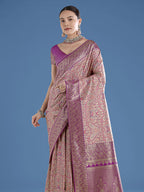 Monjolika Fashion Beige Banarasi Silk Saree With Traditional Paisley Weaves | Grocsy
