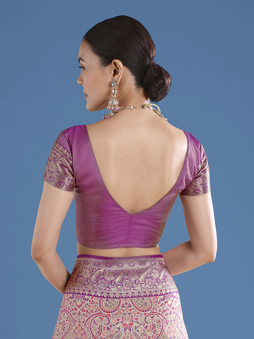 Monjolika Fashion Beige Banarasi Silk Saree With Traditional Paisley Weaves | Grocsy