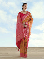 Monjolika Fashion Mustard Banarasi Silk Saree With Traditional Paisley Weaves | Grocsy