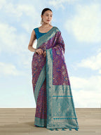 Monjolika Fashion Purple Banarasi Silk Saree With Traditional Paisley Weaves | Grocsy