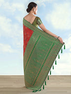 Monjolika Fashion Red Banarasi Silk Saree With Traditional Paisley Weaves | Grocsy