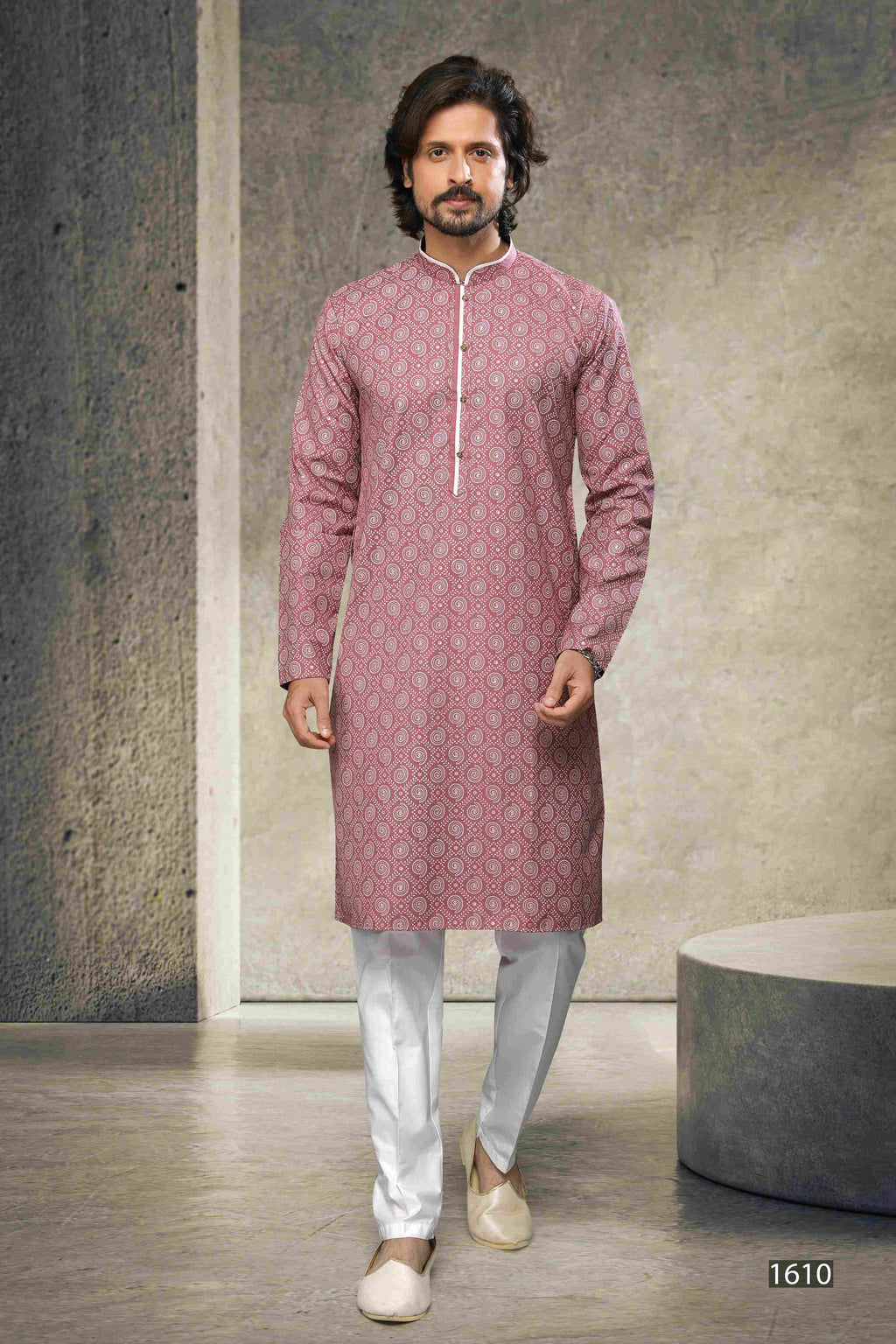 Raivat Ethnic Cotton Printed Work Kurta Pajama In Dusty Pink Colour | Grocsy