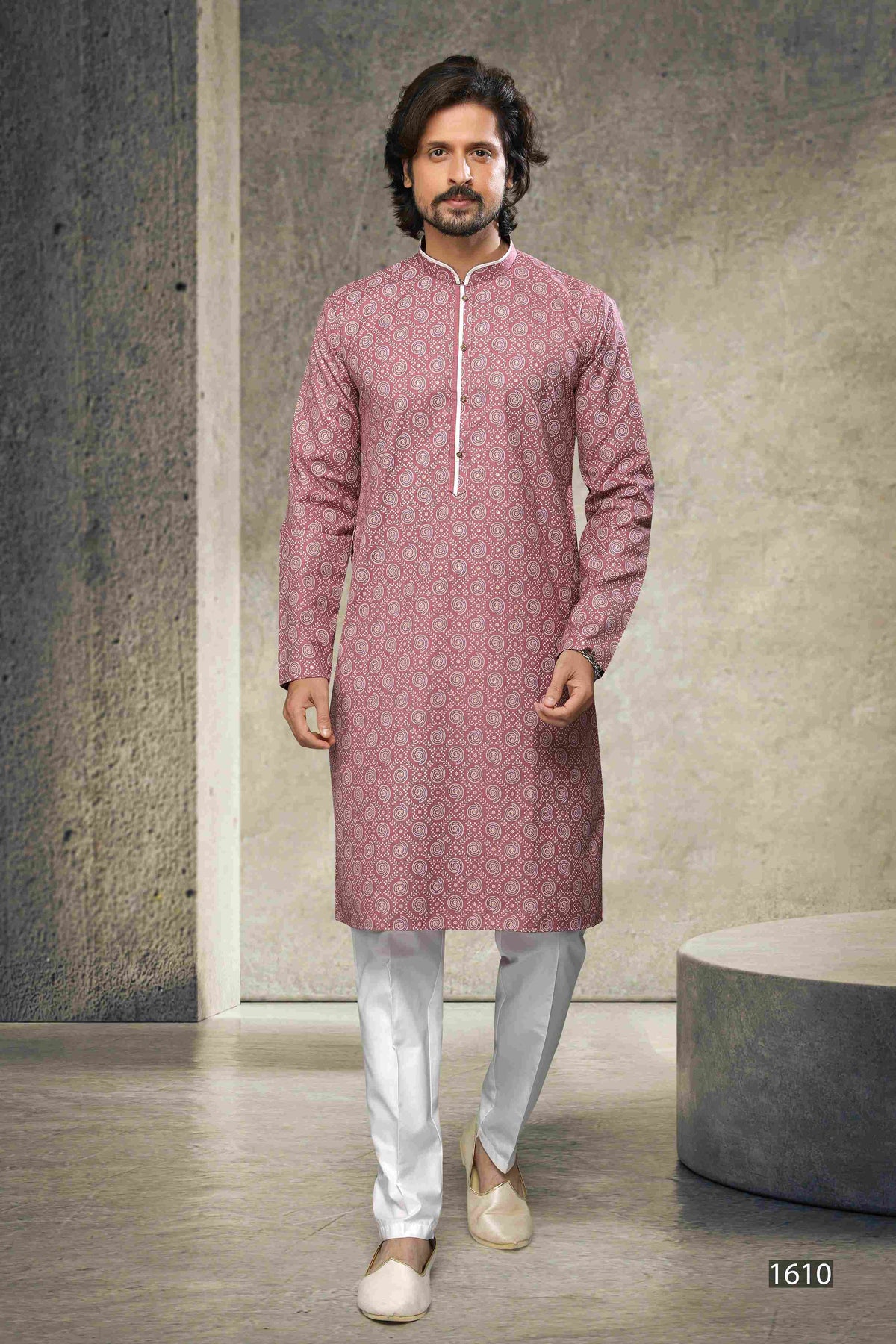 Raivat Ethnic Cotton Printed Work Kurta Pajama In Dusty Pink Colour | Grocsy