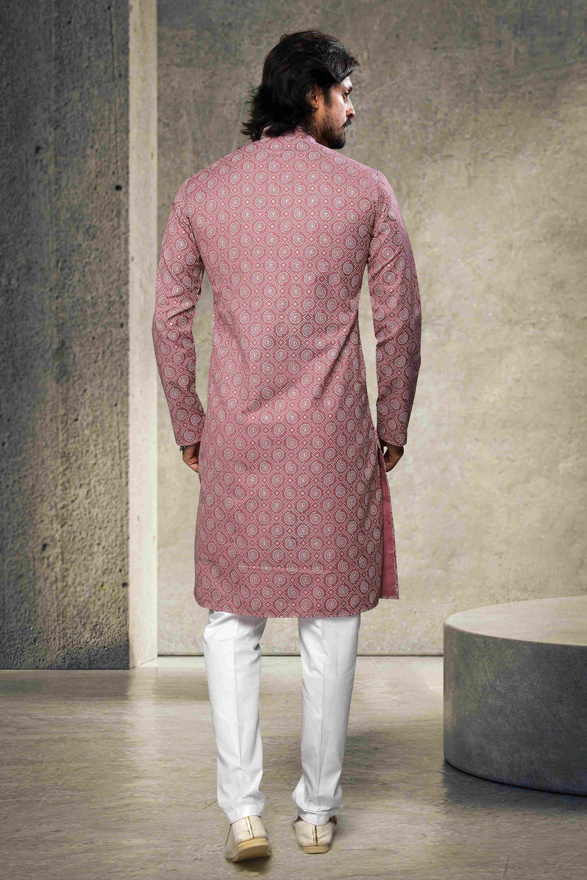 Raivat Ethnic Cotton Printed Work Kurta Pajama In Dusty Pink Colour | Grocsy