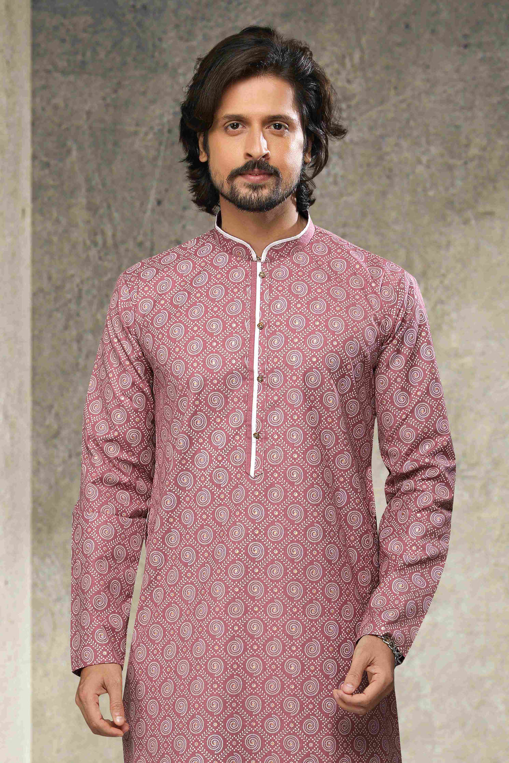 Raivat Ethnic Cotton Printed Work Kurta Pajama In Dusty Pink Colour | Grocsy