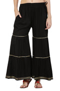 PAVONINE Black Color 3-Panels Golden Gota Flared Sharara For Women | Grocsy