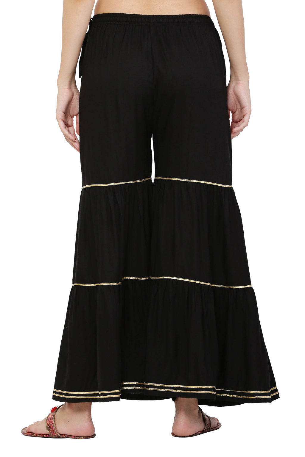 PAVONINE Black Color 3-Panels Golden Gota Flared Sharara For Women | Grocsy