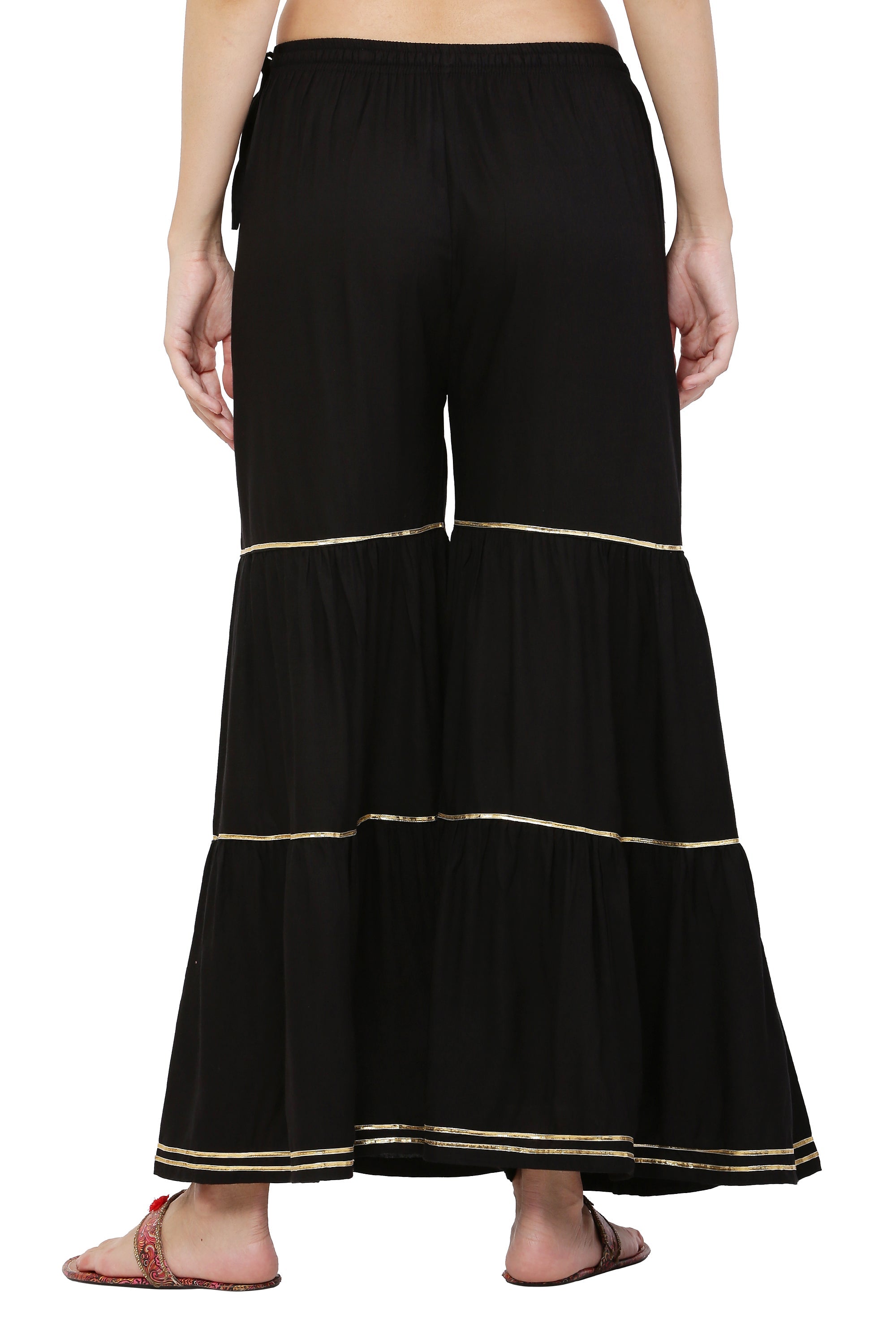 PAVONINE Black Color 3-Panels Golden Gota Flared Sharara For Women | Grocsy
