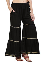 PAVONINE Black Color 3-Panels Golden Gota Flared Sharara For Women | Grocsy