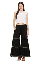 PAVONINE Black Color 3-Panels Golden Gota Flared Sharara For Women | Grocsy