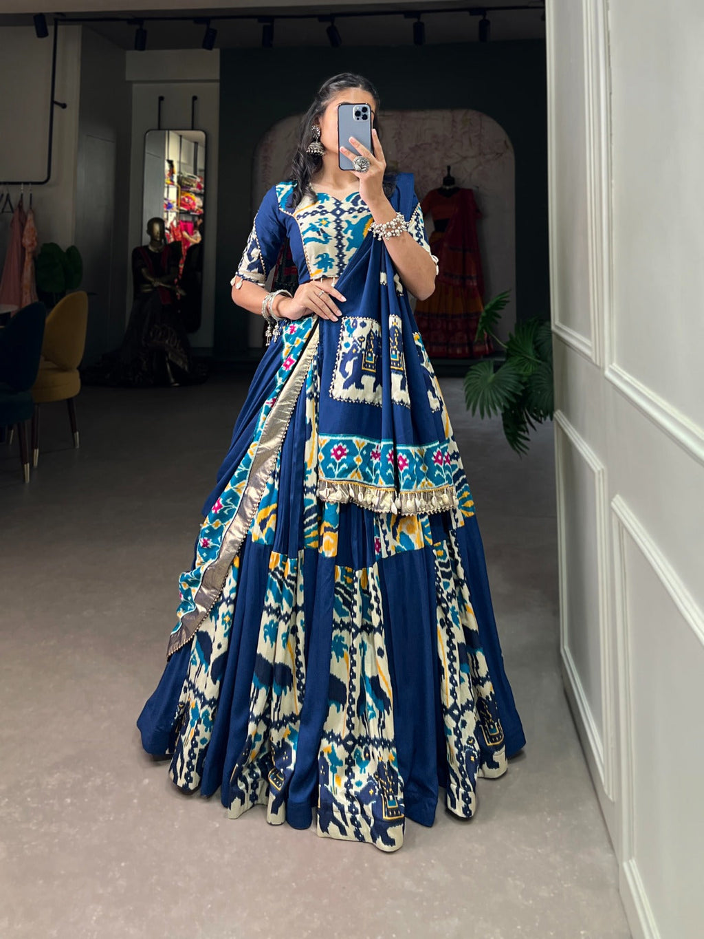 Lorenvalley Fashion Blue Rayon With Printed Silk Lehenga Choli with Dupatta | Grocsy