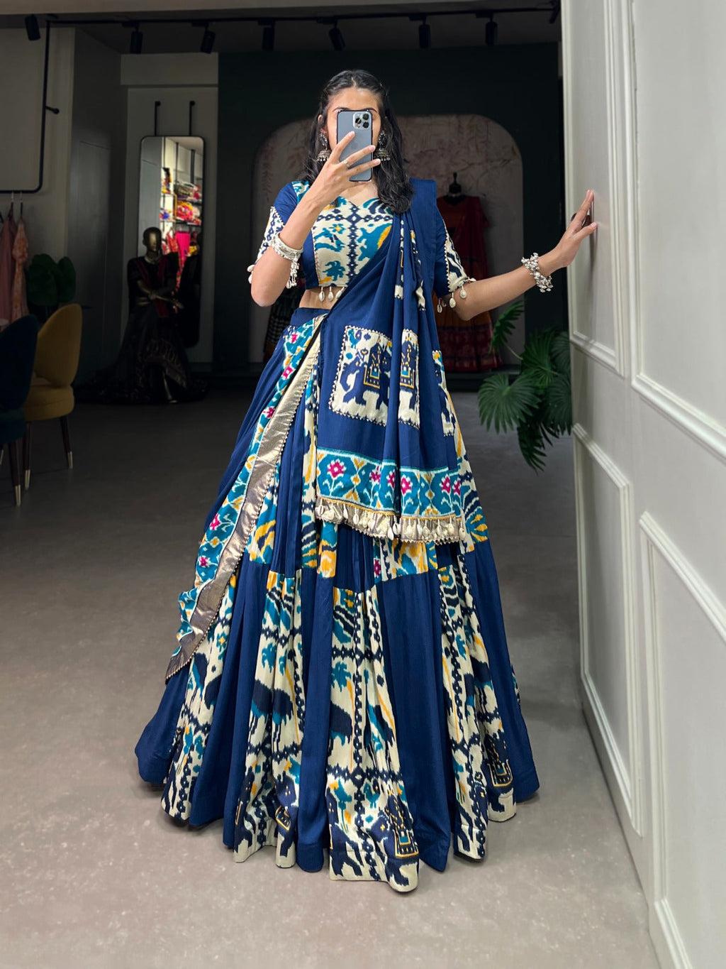 Lorenvalley Fashion Blue Rayon With Printed Silk Lehenga Choli with Dupatta | Grocsy