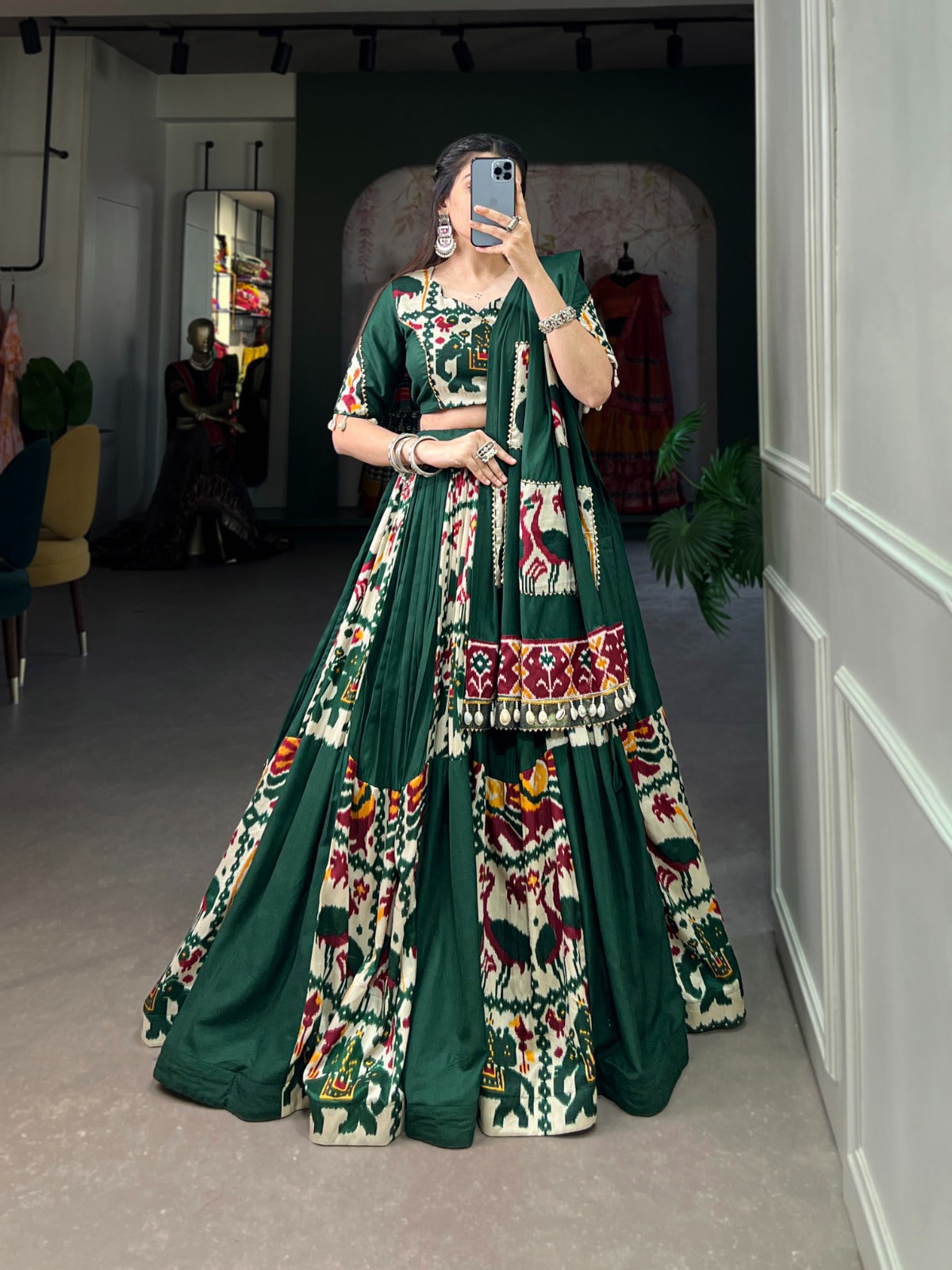 Lorenvalley Fashion Green Rayon With Printed Silk Lehenga Choli with Dupatta | Grocsy