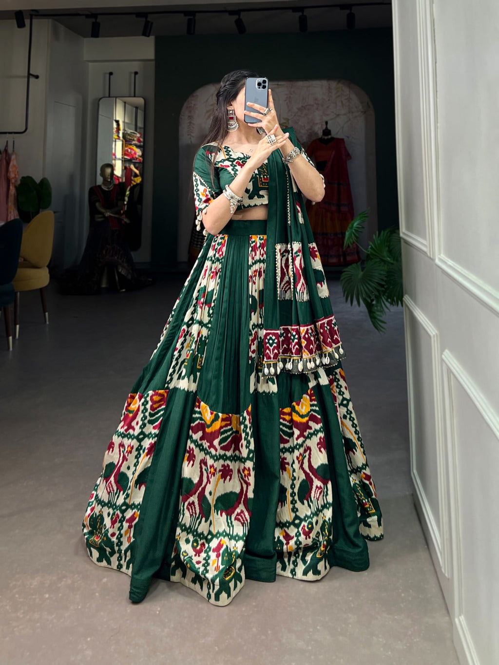 Lorenvalley Fashion Green Rayon With Printed Silk Lehenga Choli with Dupatta | Grocsy