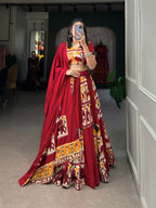 Lorenvalley Fashion Maroon Rayon With Printed Silk Lehenga Choli with Dupatta | Grocsy