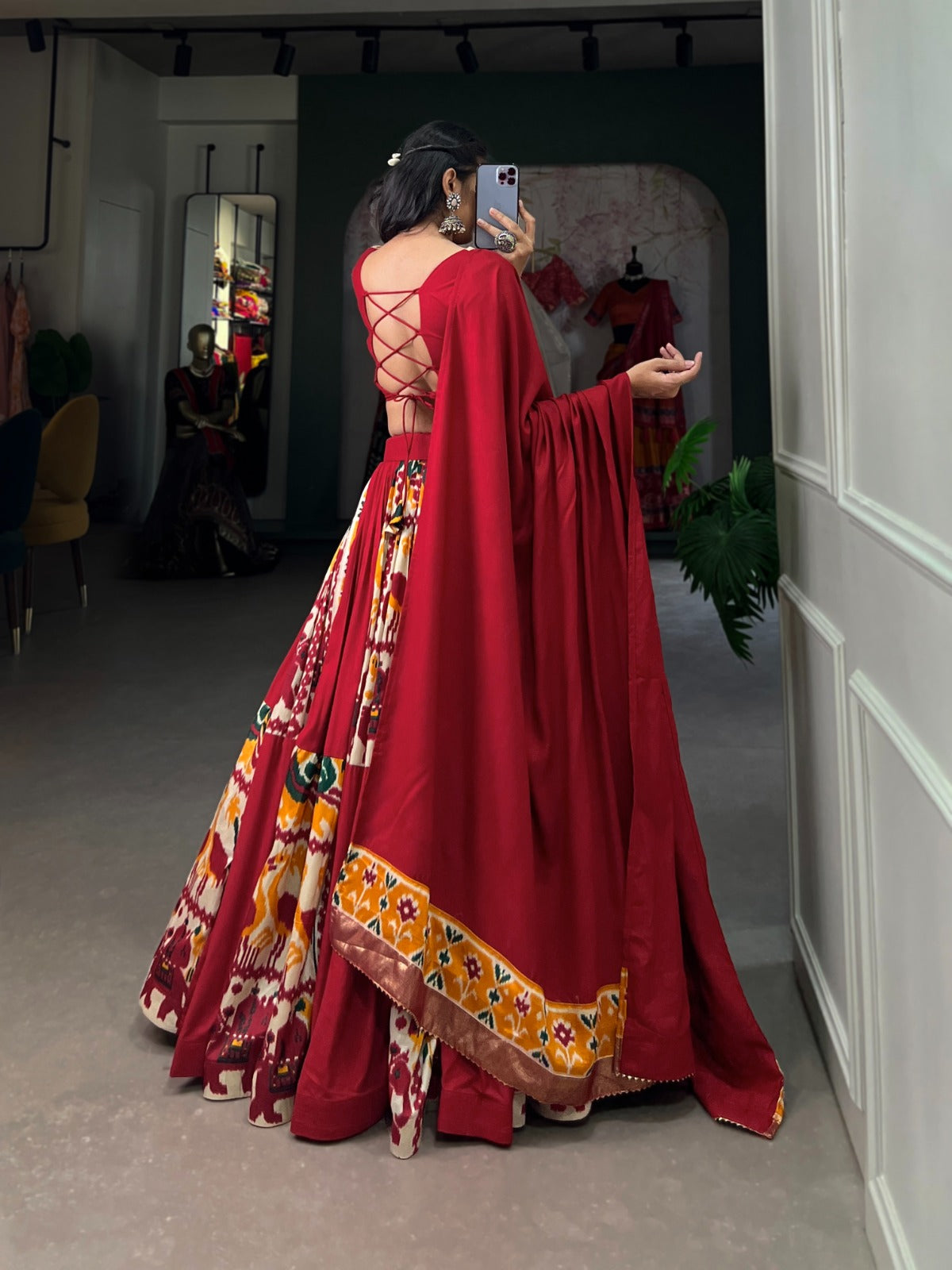 Lorenvalley Fashion Maroon Rayon With Printed Silk Lehenga Choli with Dupatta | Grocsy