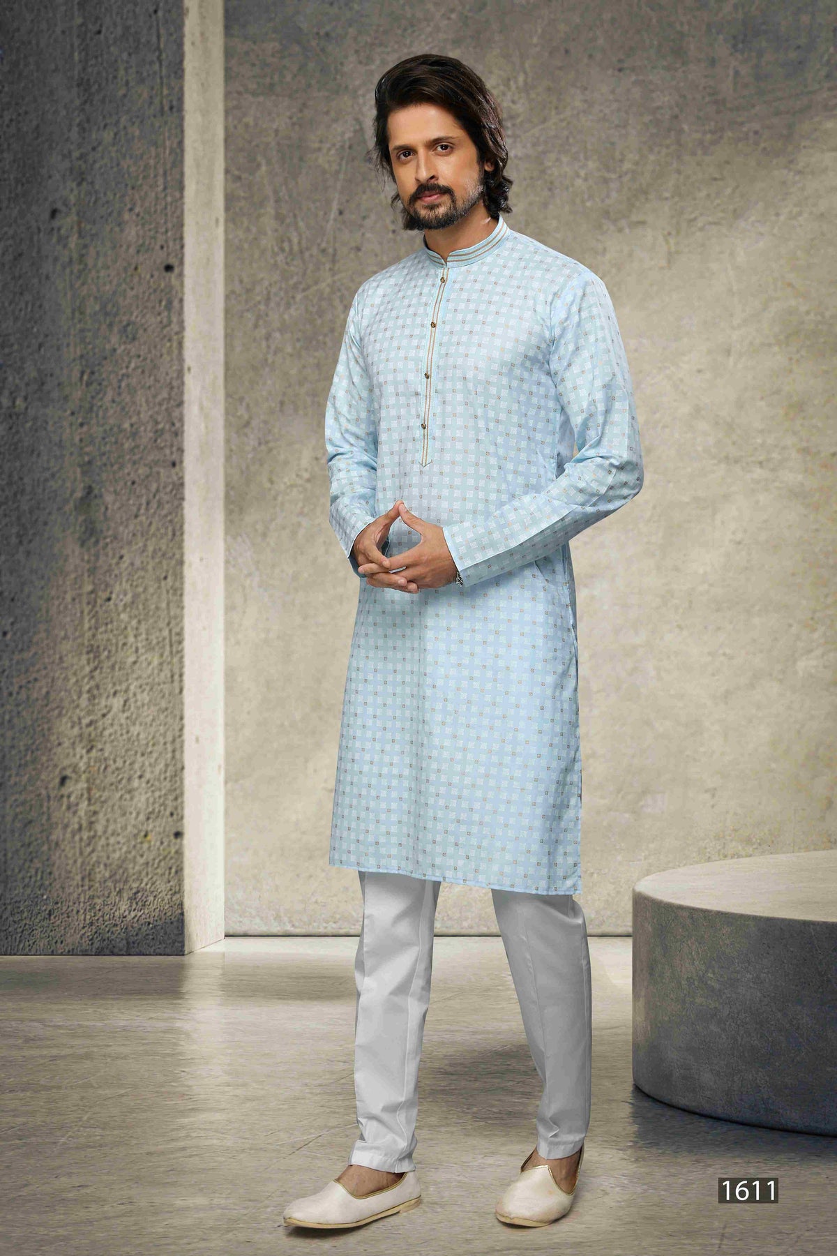 Raivat Ethnic Cotton Printed Work Kurta Pajama In Sky Blue Colour | Grocsy