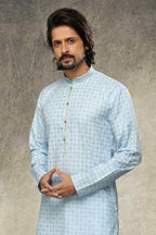 Raivat Ethnic Cotton Printed Work Kurta Pajama In Sky Blue Colour | Grocsy