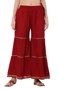 PAVONINE Maroon Color 3-Panels Golden Gota Flared Sharara For Women | Grocsy