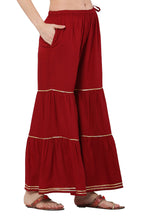 PAVONINE Maroon Color 3-Panels Golden Gota Flared Sharara For Women | Grocsy