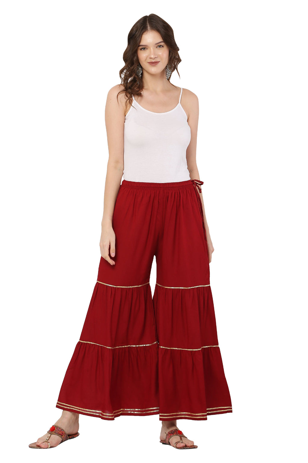 PAVONINE Maroon Color 3-Panels Golden Gota Flared Sharara For Women | Grocsy