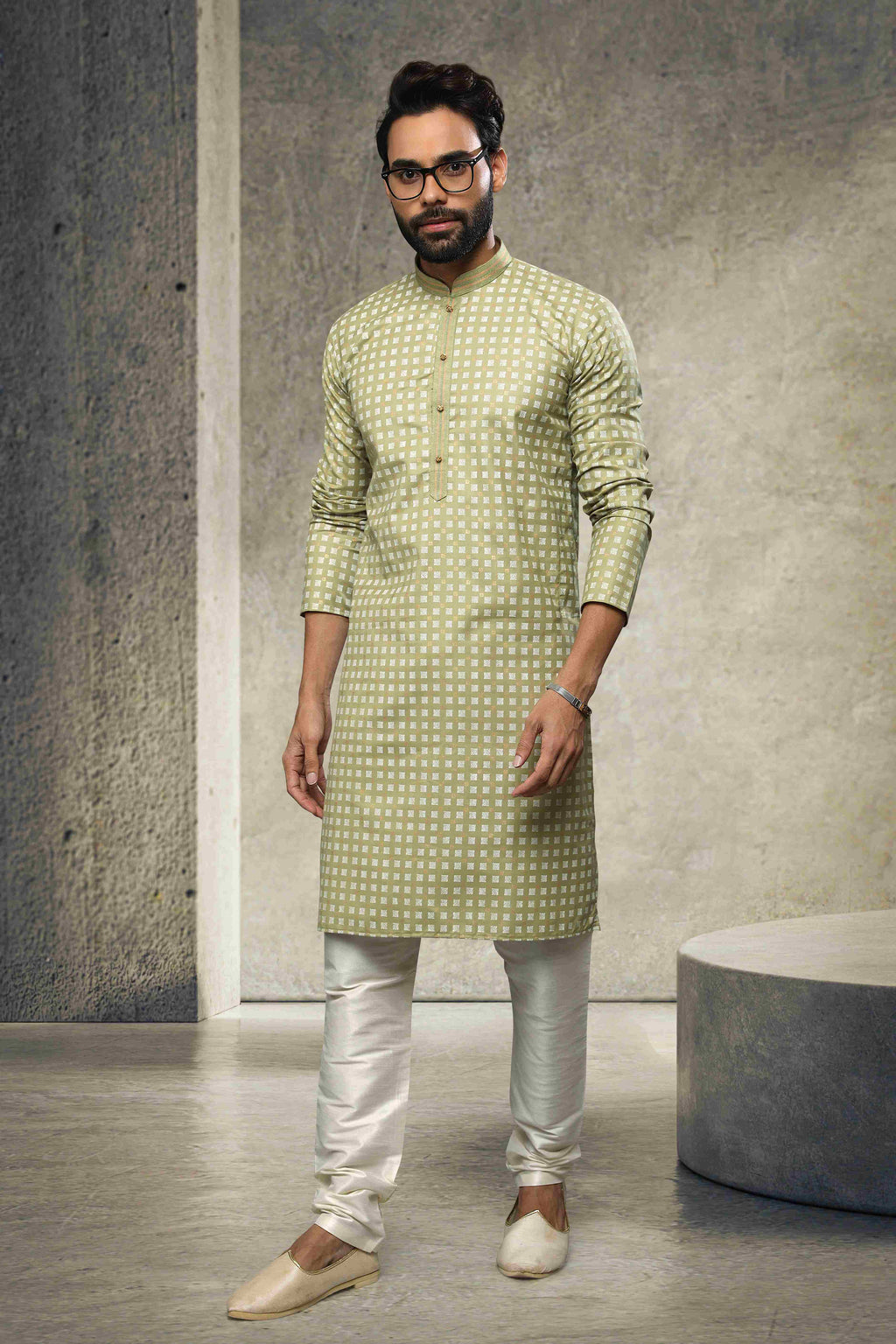 Raivat Ethnic Cotton Printed Work Kurta Pajama In Light Green Colour | Grocsy