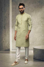 Raivat Ethnic Cotton Printed Work Kurta Pajama In Light Green Colour | Grocsy