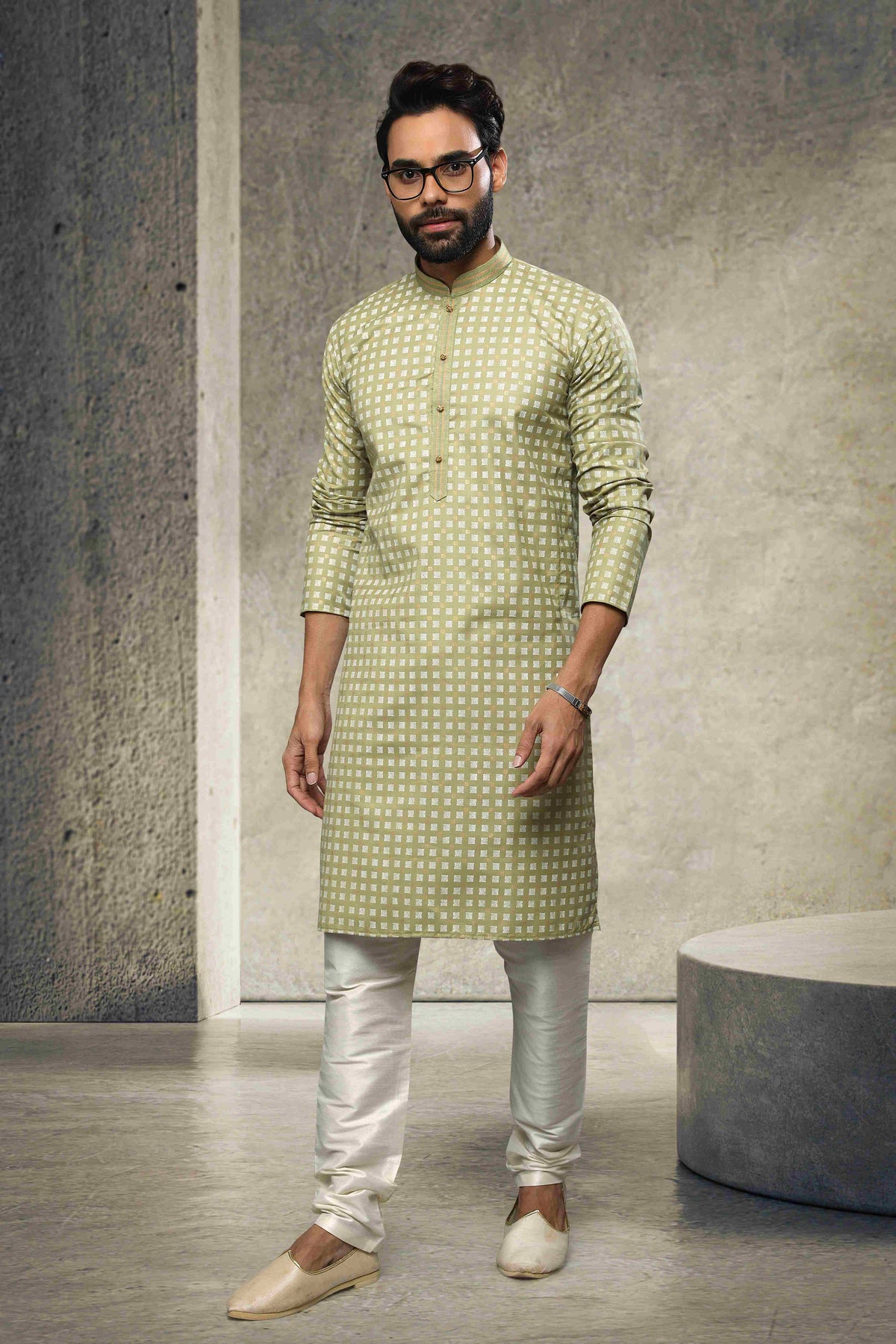 Raivat Ethnic Cotton Printed Work Kurta Pajama In Light Green Colour | Grocsy