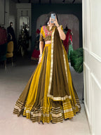Lorenvalley Mustard Pure Rayon Sequins Lace With Gota Patti Lace Touch Up Lehenga Choli with Dupatta | Grocsy