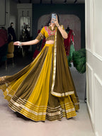Lorenvalley Mustard Pure Rayon Sequins Lace With Gota Patti Lace Touch Up Lehenga Choli with Dupatta | Grocsy