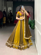 Lorenvalley Mustard Pure Rayon Sequins Lace With Gota Patti Lace Touch Up Lehenga Choli with Dupatta | Grocsy