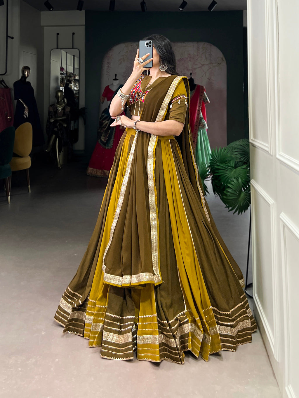 Lorenvalley Mustard Pure Rayon Sequins Lace With Gota Patti Lace Touch Up Lehenga Choli with Dupatta | Grocsy