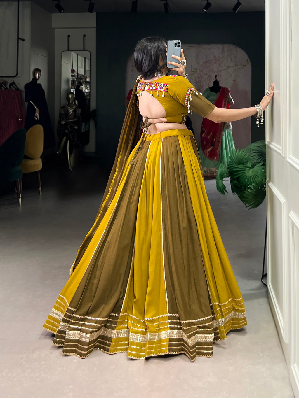 Lorenvalley Mustard Pure Rayon Sequins Lace With Gota Patti Lace Touch Up Lehenga Choli with Dupatta | Grocsy