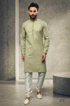 Raivat Ethnic Cotton Printed Work Kurta Pajama In Light Green Colour | Grocsy