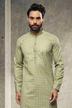 Raivat Ethnic Cotton Printed Work Kurta Pajama In Light Green Colour | Grocsy