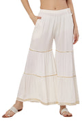 PAVONINE Off White Color 3-Panels Golden Gota Flared Sharara For Women | Grocsy