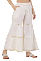 PAVONINE Off White Color 3-Panels Golden Gota Flared Sharara For Women | Grocsy