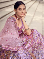 Myra Lilac Soft Net Heavy Embroidered Lehenga | Grocsy