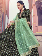 Myra Black Heavy Embroidered Fur Lehenga | Grocsy