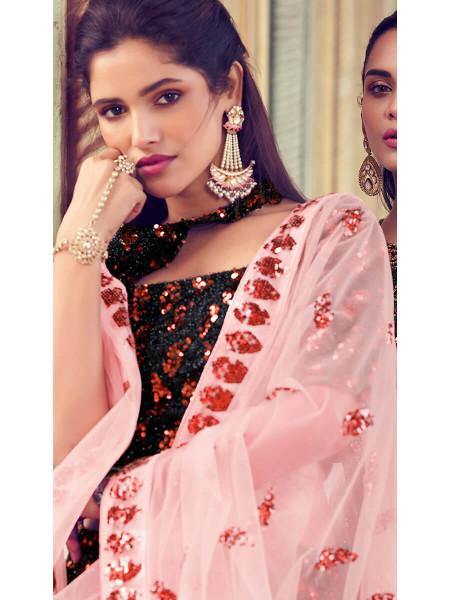 Myra Black Heavy Embroidered Fur Lehenga | Grocsy
